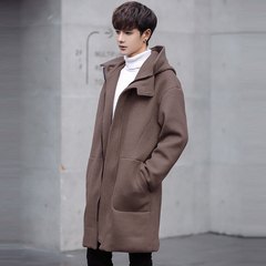 2017 new winter woolen coat male Korean loose Parka male handsome long wool coat tide M Maca color