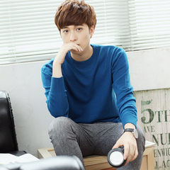 Male - sweater cashmere sweater thickening set loose color code V head and collar sweater knit backing 3XL Sea blue
