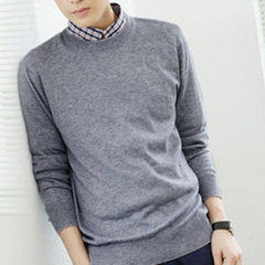 Male - sweater cashmere sweater thickening set loose color code V head and collar sweater knit backing 3XL In grey