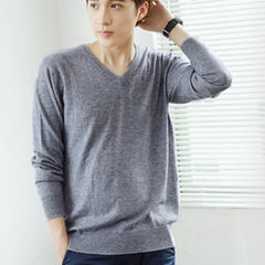 Male - sweater cashmere sweater thickening set loose color code V head and collar sweater knit backing 3XL Medium grey [V collar]