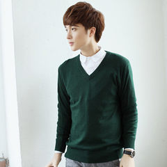Male - sweater cashmere sweater thickening set loose color code V head and collar sweater knit backing 3XL Ink green [V collar]