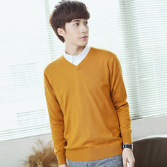 Male - sweater cashmere sweater thickening set loose color code V head and collar sweater knit backing 3XL Ginger yellow [V collar]