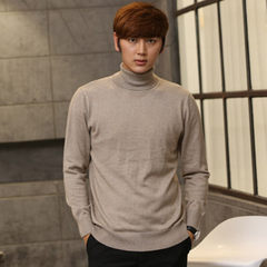 Autumn and winter 100% pure cashmere sweater Polo head set solid colored body knitted sweater sweater thickened male backing 3XL Camel