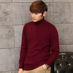Autumn and winter 100% pure cashmere sweater Polo head set solid colored body knitted sweater sweater thickened male backing 3XL Purplish red