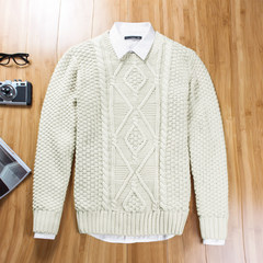The winter men's sweater T-shirt with thickened cashmere sweater hedging warm sweater SHIRT MENS Korean tide 3XL 7001 ivory white