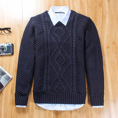 The winter men's sweater T-shirt with thickened cashmere sweater hedging warm sweater SHIRT MENS Korean tide 3XL 7001 treasure blue