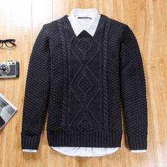 The winter men's sweater T-shirt with thickened cashmere sweater hedging warm sweater SHIRT MENS Korean tide 3XL 7001 black