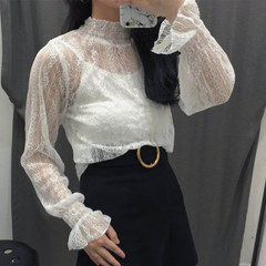 [] every day special offer size lace shirt sleeve female perspective turtlenecks ride small shirt two piece S black