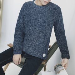 @ Metrosexual cabinet all-match T-shirt baggy sweater winter pure male Japanese retro youth sweater hedging sweater M Jeans Blue