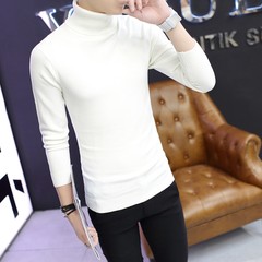Korean male turtleneck sweater slim color in autumn and Winter Youth Lapel bottoming sweaters sweater students tide 3XL white