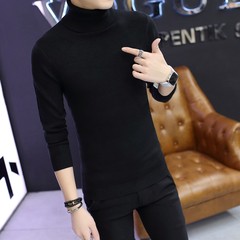 Korean male turtleneck sweater slim color in autumn and Winter Youth Lapel bottoming sweaters sweater students tide 3XL black