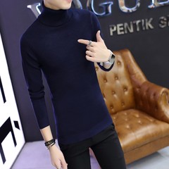 Korean male turtleneck sweater slim color in autumn and Winter Youth Lapel bottoming sweaters sweater students tide 3XL Tibet Navy