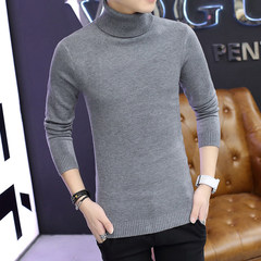 Korean male turtleneck sweater slim color in autumn and Winter Youth Lapel bottoming sweaters sweater students tide 3XL Dark grey