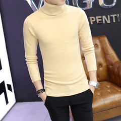 Korean male turtleneck sweater slim color in autumn and Winter Youth Lapel bottoming sweaters sweater students tide 3XL Beige