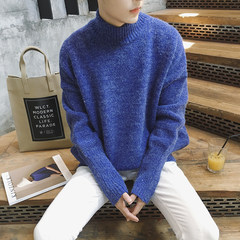 Men's winter half Ma Haimao loose sweater pure Korean turtleneck sweater hedging tide student leisure sweater M blue