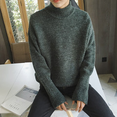 Men's winter half Ma Haimao loose sweater pure Korean turtleneck sweater hedging tide student leisure sweater M Army green