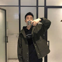 Mr. Fangcun thick twill autumn new Korean large pocket design in the green washed denim jacket autumn S Army green