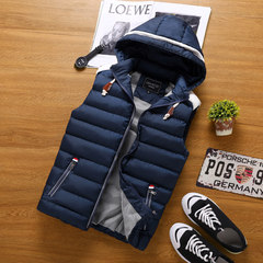 Autumn and winter down cotton vest men's slim young handsome trend of Korean vest vest vest thickening 3XL Dark blue (777)