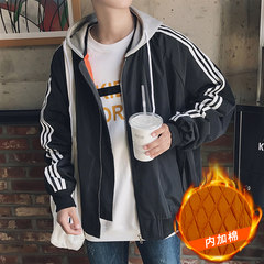 Autumn and winter 2017 new couple korean baseball uniform jacket jacket men thickening trend all-match handsome students 3XL Black thickening