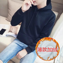 The reds with a deft hoodie coat male autumn winter autumn Korean students the spirit of social guy with long sleeves Clothing code is small, it is recommended to shoot a big code Pure Black Hoodie