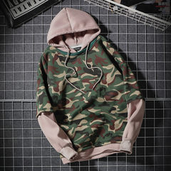 2017 new winter Mens hooded sweater cashmere turtleneck and student fashion jacket with cap boys loose clothes 3XL False two Khaki camouflage