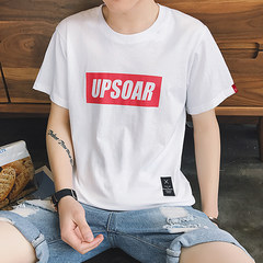 The square little Hong Kong men's simple wind loose cotton short sleeved t-shirt t-shirt t-shirt letter youth leisure tide T 3XL white