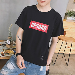 The square little Hong Kong men's simple wind loose cotton short sleeved t-shirt t-shirt t-shirt letter youth leisure tide T 3XL black