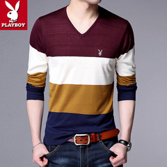 Winter Youth Mens Long Sleeve T-Shirt plus velvet cotton knitted shirt collar V thick warm sweater slim. 185XXXL is suitable for less than 175-190 catties 7757 wine red