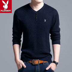 Winter Youth Mens Long Sleeve T-Shirt plus velvet cotton knitted shirt collar V thick warm sweater slim. 185XXXL is suitable for less than 175-190 catties 2158 cyan