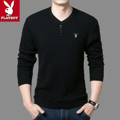 Winter Youth Mens Long Sleeve T-Shirt plus velvet cotton knitted shirt collar V thick warm sweater slim. 185XXXL is suitable for less than 175-190 catties 2158 black