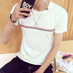 In the summer of 2017 new men's T-shirt short sleeve clothes on the trend of Korean students relaxed compassionate personality 3XL Chest streak white