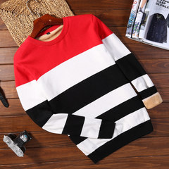 Winter Cotton Mens Long Sleeve T-Shirt male slim stripe neck knit shirt plus velvet thick winter clothes 3XL Velvet 2201 red