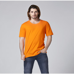 Men's short sleeve T-shirt in summer t-shirt t-shirt t-shirt men loose solid overalls T-shirts to map custom support 3XL Orange red