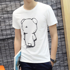 The 2017 summer men's short sleeve t-shirt t-shirt stamp size Korean slim youth Short Sleeve Shirt Boys trend XL (140-155 Jin) Short sleeved self cultivation Bai Xiaoxiong