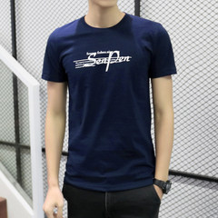 The 2017 summer men's short sleeve t-shirt t-shirt stamp size Korean slim youth Short Sleeve Shirt Boys trend XL (140-155 Jin) Slim short sleeved navy blue SP