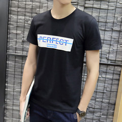 The 2017 summer men's short sleeve t-shirt t-shirt stamp size Korean slim youth Short Sleeve Shirt Boys trend XL (140-155 Jin) Short sleeve slim black PT