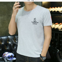 The 2017 summer men's short sleeve t-shirt t-shirt stamp size Korean slim youth Short Sleeve Shirt Boys trend XL (140-155 Jin) Short sleeved gray boat cat