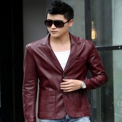 2017 spring and autumn season, New Youth leather clothes, men's suits, Korean version of self-cultivation business suit, trend leisure jacket 3XL 8828 red wine + leather gloves or leather belts
