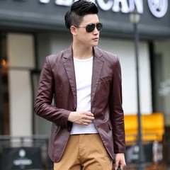 2017 spring and autumn season, New Youth leather clothes, men's suits, Korean version of self-cultivation business suit, trend leisure jacket 3XL 8838 red wine + leather gloves or leather belts