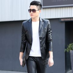 2017 spring and autumn season, New Youth leather clothes, men's suits, Korean version of self-cultivation business suit, trend leisure jacket 3XL 8838 black + leather gloves or leather belts