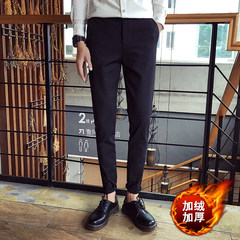 Casual pants slim pants suit slim male Korean men nine feet pants pants pants plus Velvet Pants trend Thirty-four Black trousers plus cashmere