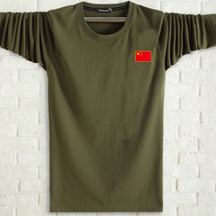 Every day special offer Mens Long Sleeve T-Shirt XL pure cotton T-shirt fat fat fat autumn clothes loose sweater flag 6XL recommends 220-240 Jin Army green flag