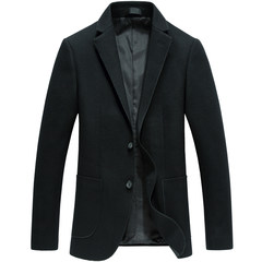 Thick wool casual suit jacket youth business wool slim single Western men's casual suit jacket 170/M black