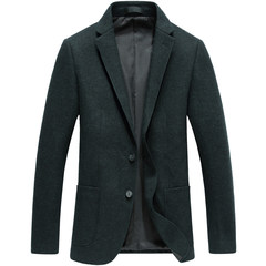 Thick wool casual suit jacket youth business wool slim single Western men's casual suit jacket 170/M Blackish green