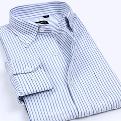 Autumn and winter in Oxford men's shirt color spinning thick DP business shirt button collar occupation dress shirt 2 minus 10 shopping car photographed automatic subtraction NJF17 blue stripes