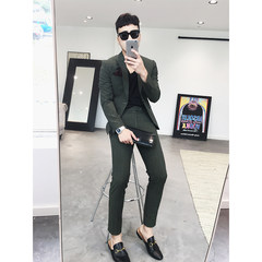 2017 autumn fashion fringe fine suit male tide gentleman Slim small suit coat suit Fifty-six green