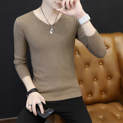 Every day, autumn sweater, male trend, personality, solid color, V collar, thin knitting, bottoming jacket, coat, male tide 3XL Khaki sweater 608