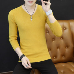 Every day, autumn sweater, male trend, personality, solid color, V collar, thin knitting, bottoming jacket, coat, male tide 3XL Yellow 608 sweater