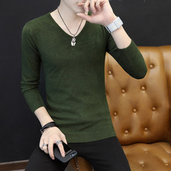 Every day, autumn sweater, male trend, personality, solid color, V collar, thin knitting, bottoming jacket, coat, male tide 3XL Green 608 sweater