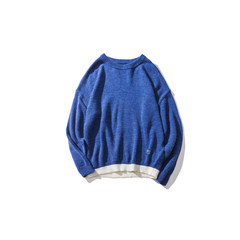 Japanese Crewneck sweater sweater color retro original night wind lovers leisure Pullover Sweater male youth tide M blue